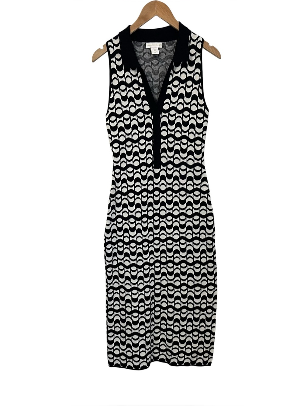 House of Harlow 1960 Womens Geometric Knit Midi Dress Sz Small Black White